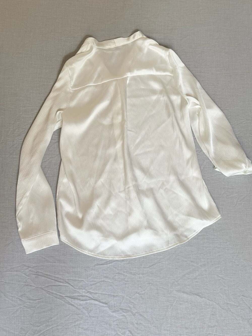 Adrianna Papell Ivory Satin Long Sleeve Button-Up Blouse - Picture 2 of 5